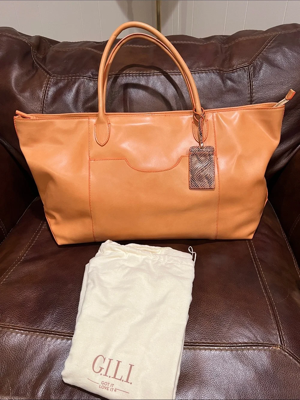 Got.It.Love.It. Brand Sleek Tan Leather Tote with Double Handles